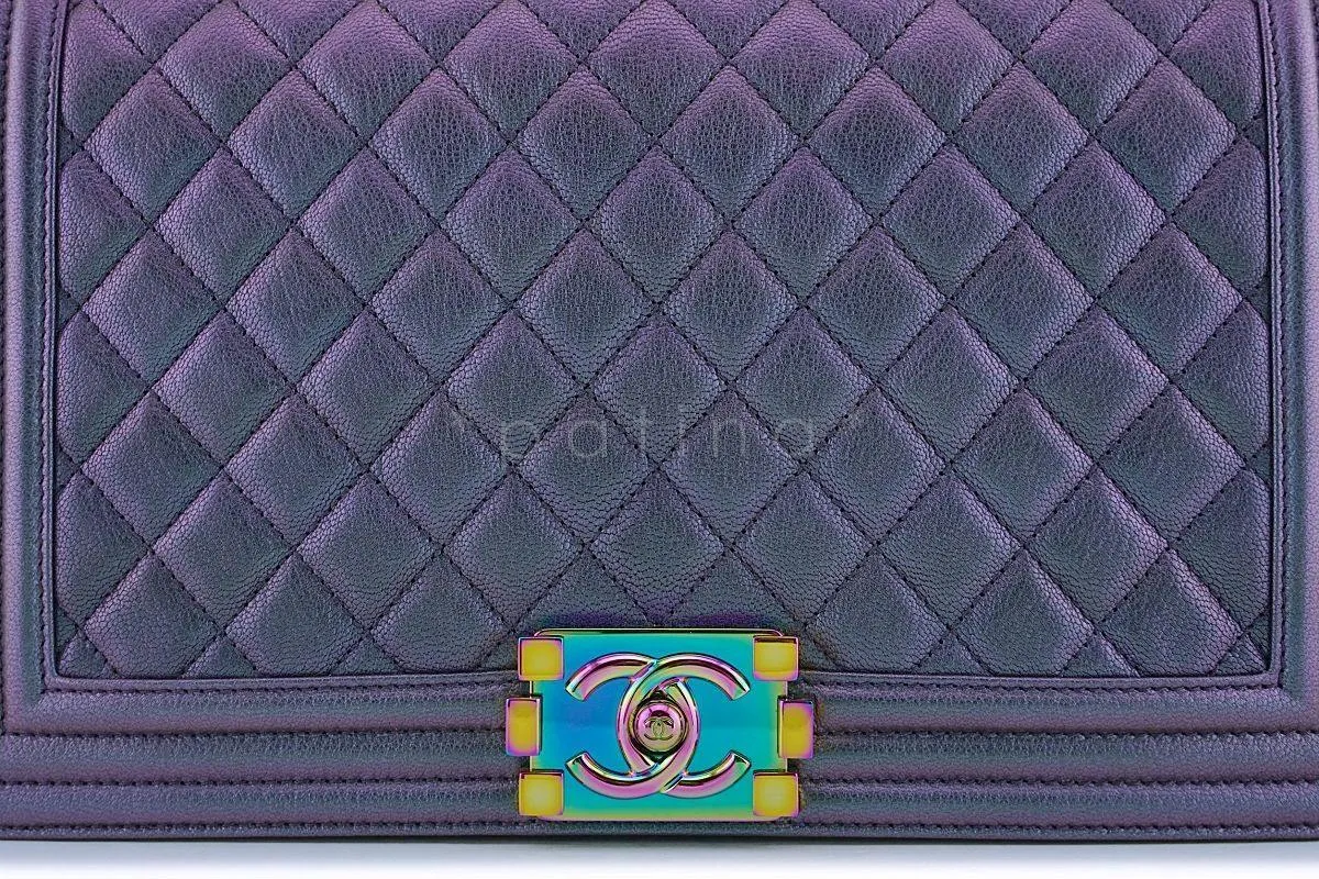 16C Chanel Iridescent Purple Mermaid Rainbow Classic Medium Large Boy Bag