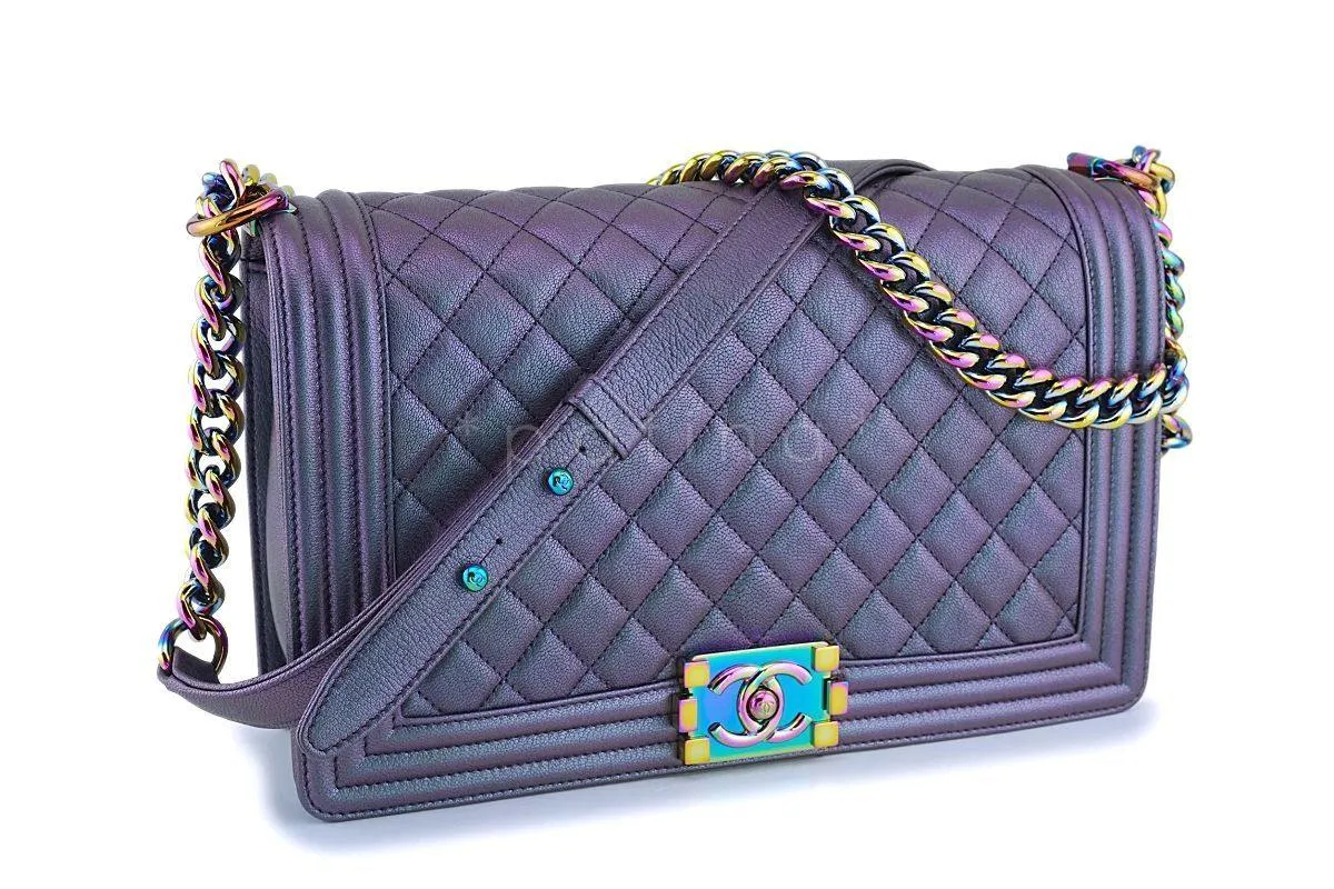 16C Chanel Iridescent Purple Mermaid Rainbow Classic Medium Large Boy Bag