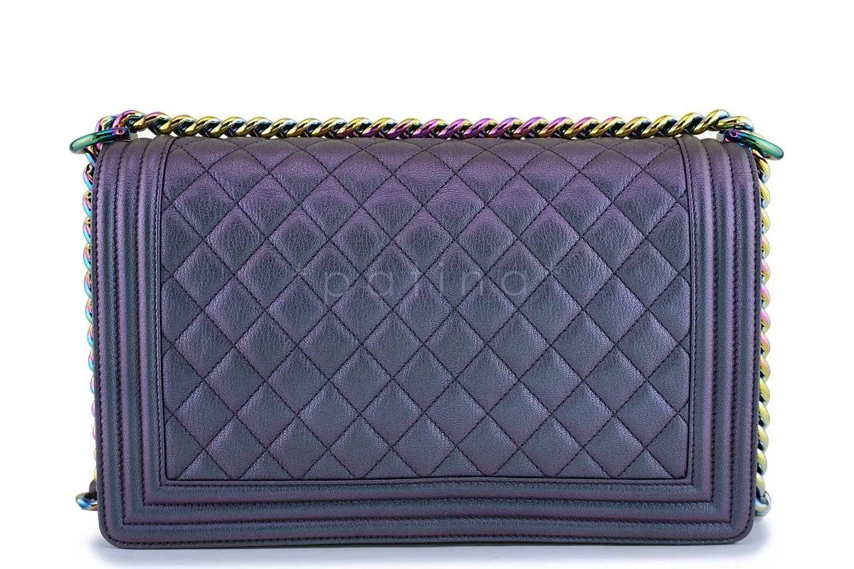 16C Chanel Iridescent Purple Mermaid Rainbow Classic Medium Large Boy Bag