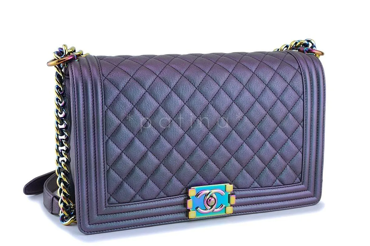 16C Chanel Iridescent Purple Mermaid Rainbow Classic Medium Large Boy Bag