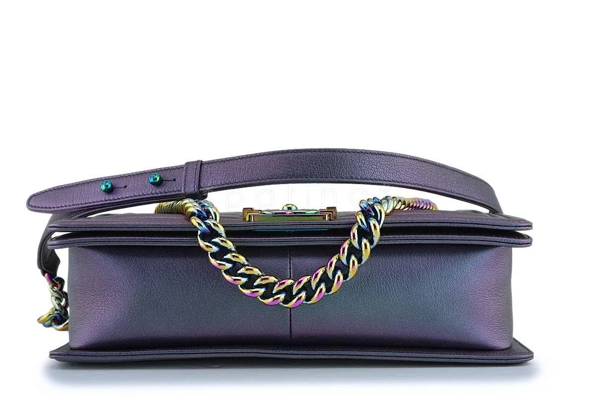 16C Chanel Iridescent Purple Mermaid Rainbow Classic Medium Large Boy Bag