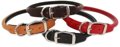 34" Rolled Round Leather Dog Collar - Many Colors