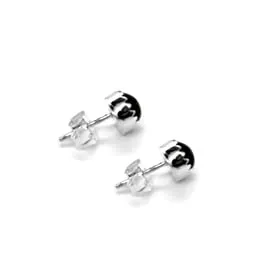 6mm Genuine Black Onyx Stud Earrings, 925 Sterling Silver, Authentic Navajo Native American USA Handmade