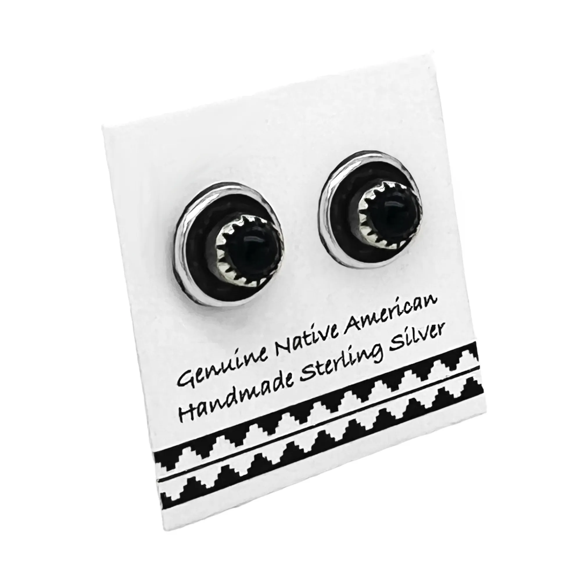 8mm Genuine Black Onyx Stud Earrings, Sterling Silver, Authentic Native American Handmade, Nickel Free