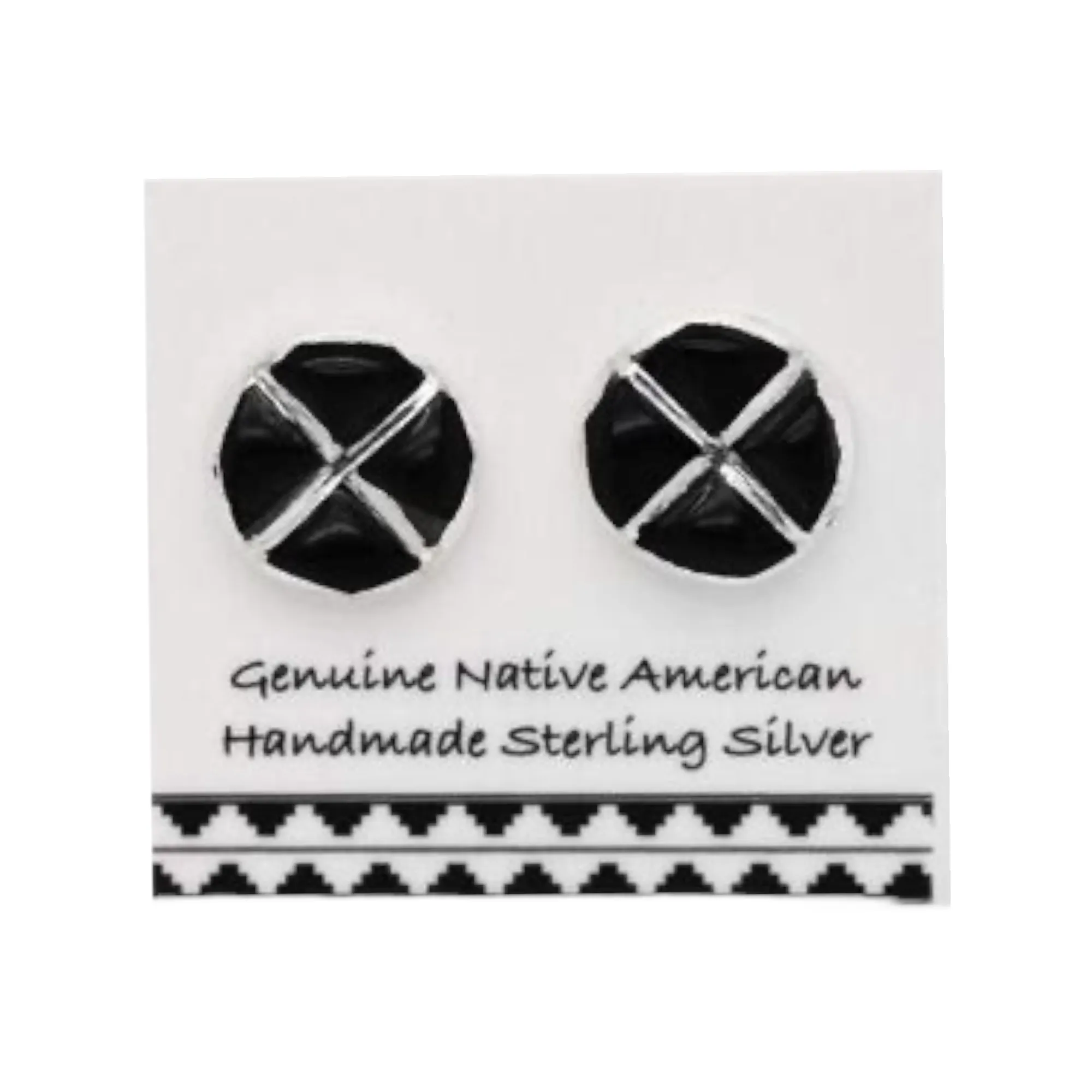 9mm Genuine Black Onyx Stud Earrings, 925 Sterling Silver, Round Inlay, Native American USA Handmade, Nickel Free