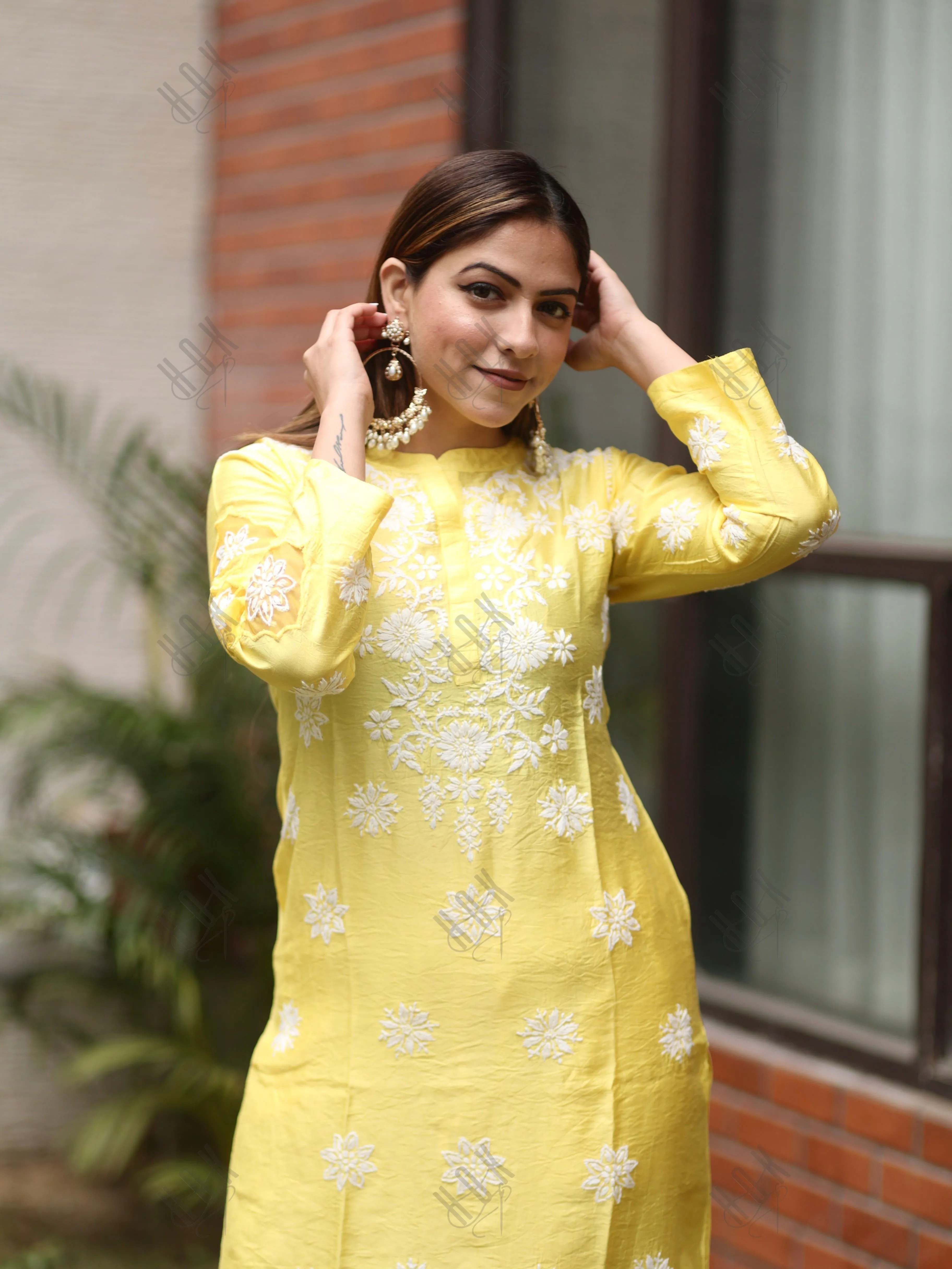 Aanchal Hans in Fizaa Yellow Chikankari Chanderi Silk Kurta Set