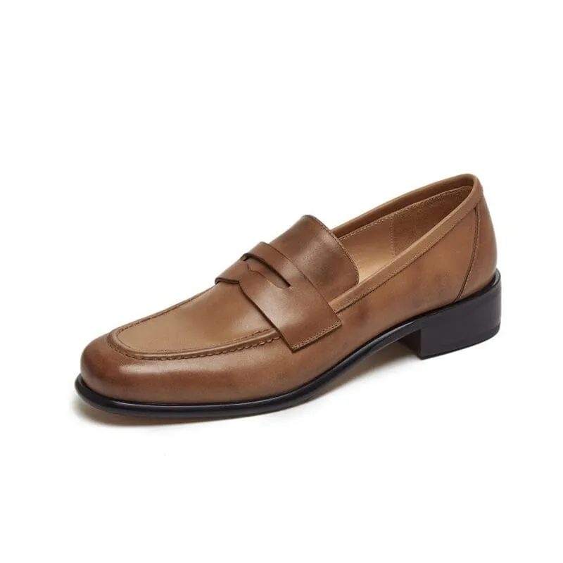 Academic Style Leather Penny Loafers for Women in Brown/Black/Coffee