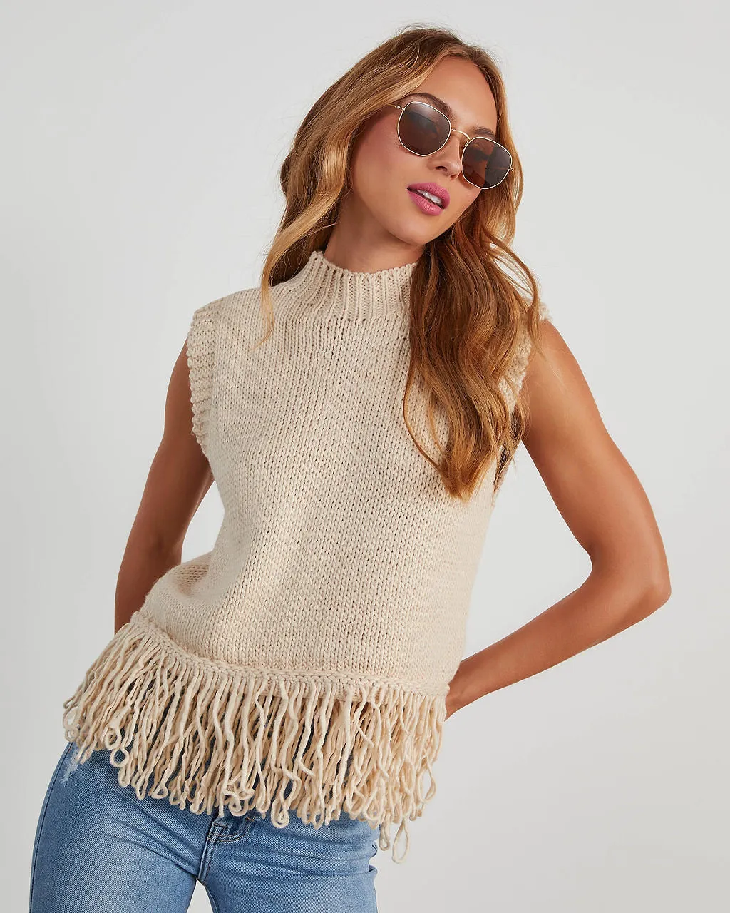 Amber Fringe Hem Sleeveless Sweater