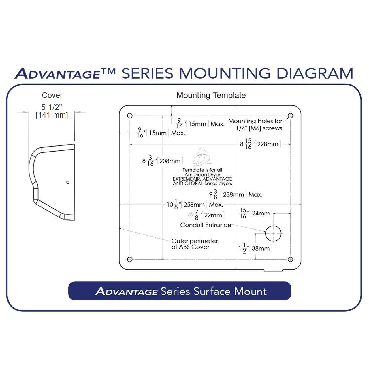 AMERICAN DRYER® AD90-C Advantage AD® ***DISCONTINUED***  No Longer Available in CHROME - Please see AMERICAN DRYER® AD90-SS