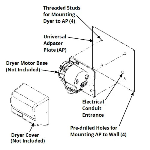 AMERICAN DRYER® AP Universal Adapter Plate - Brushed (Satin) Stainless Steel (HAND DRYER NOT INCLUDED)