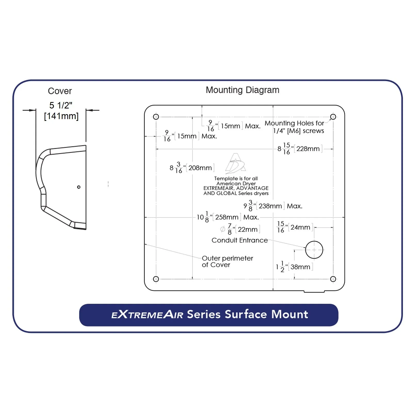 AMERICAN DRYER® EXT7-SS eXtremeAir® HAND DRYER - Brushed Stainless Steel Auto High Speed ECO No Heat Universal Voltage