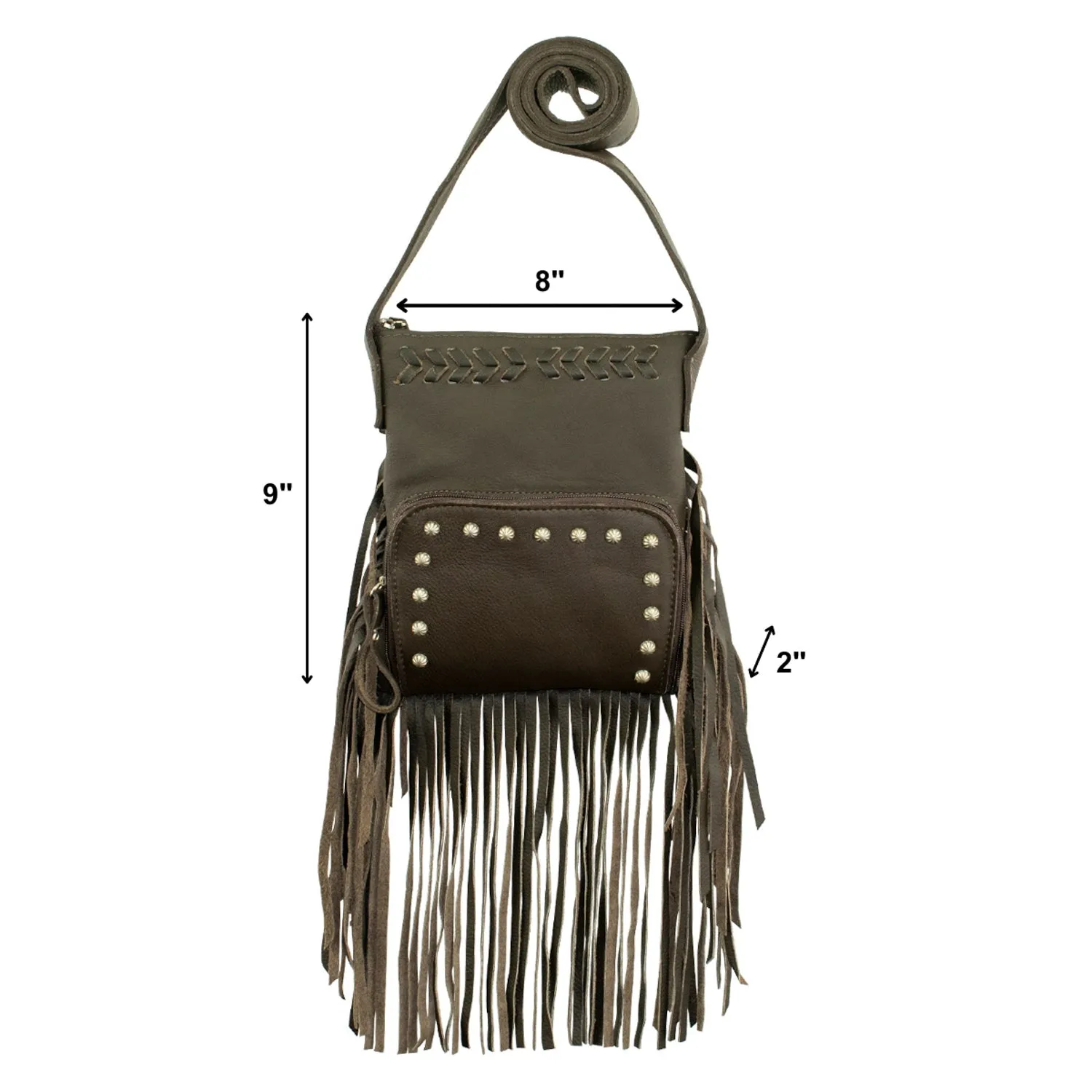 American West Womens Fringed Cowgirl 8in Chocolate Brown Leather Crossbody Bag