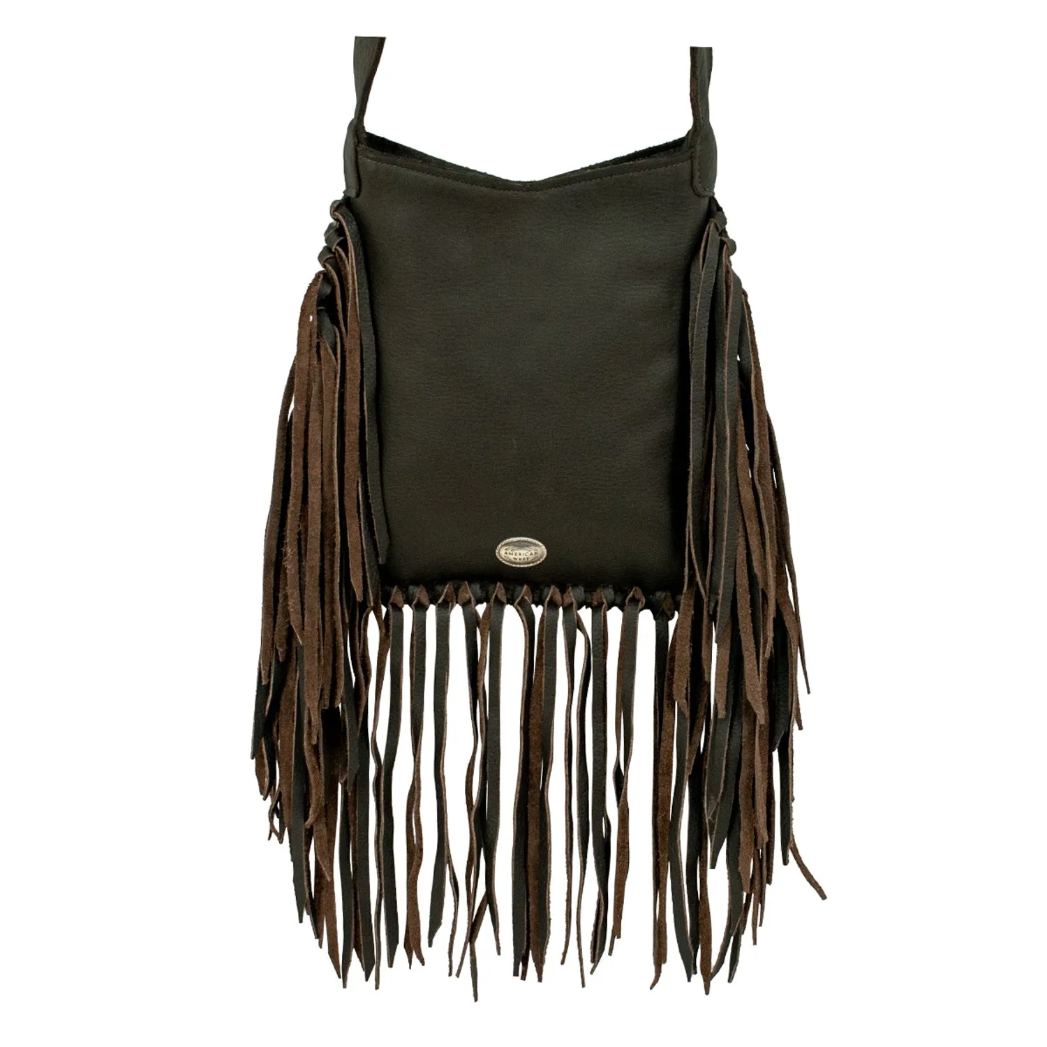 American West Womens Fringed Cowgirl 8in Chocolate Brown Leather Crossbody Bag