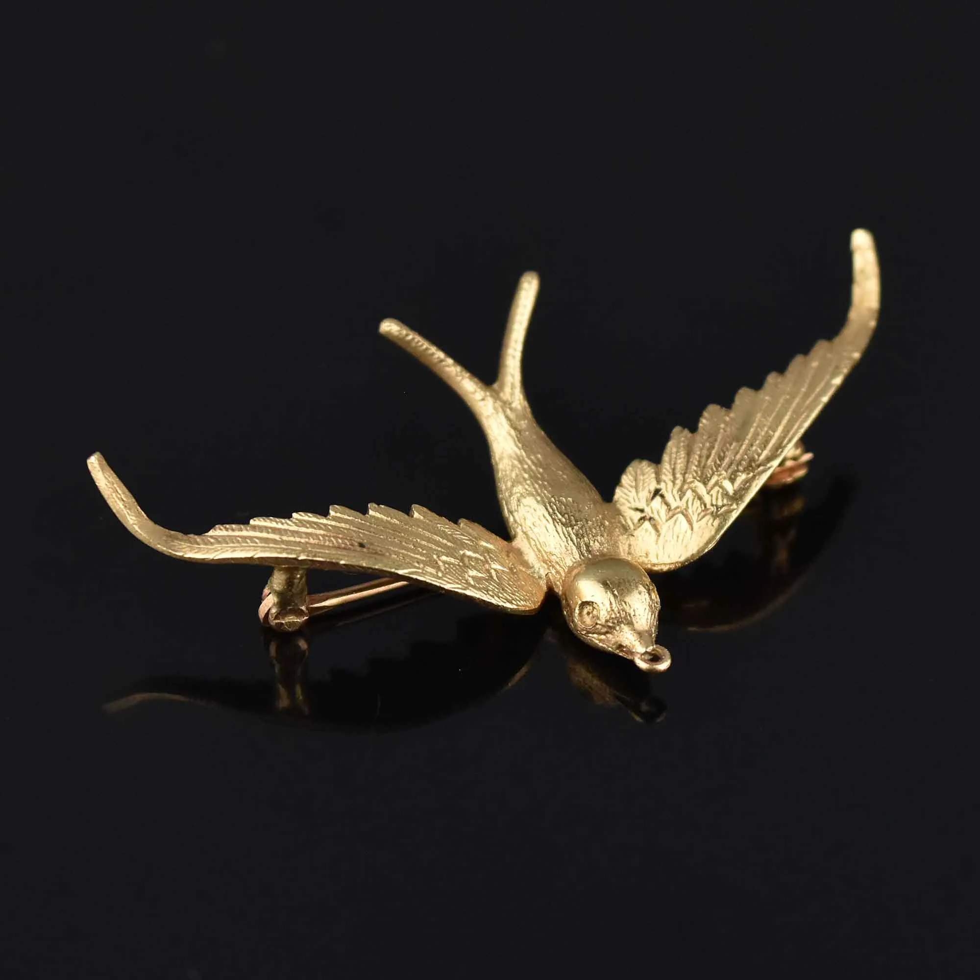 Antique 15K Gold Swallow Brooch Pin, 2 in ON HOLD