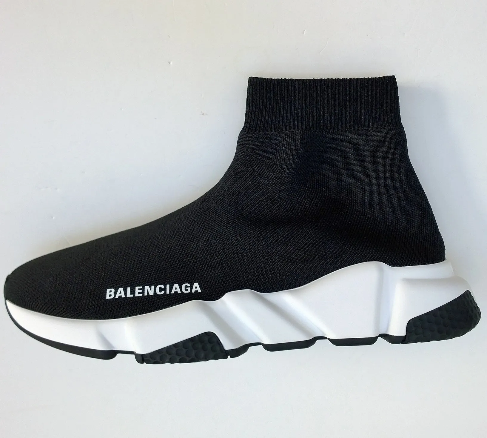 Balenciaga Speed Sneakers in Black Knit and White Trainers