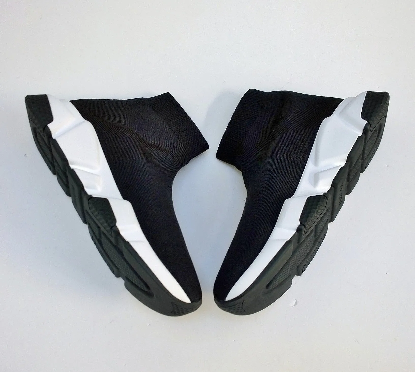 Balenciaga Speed Sneakers in Black Knit and White Trainers