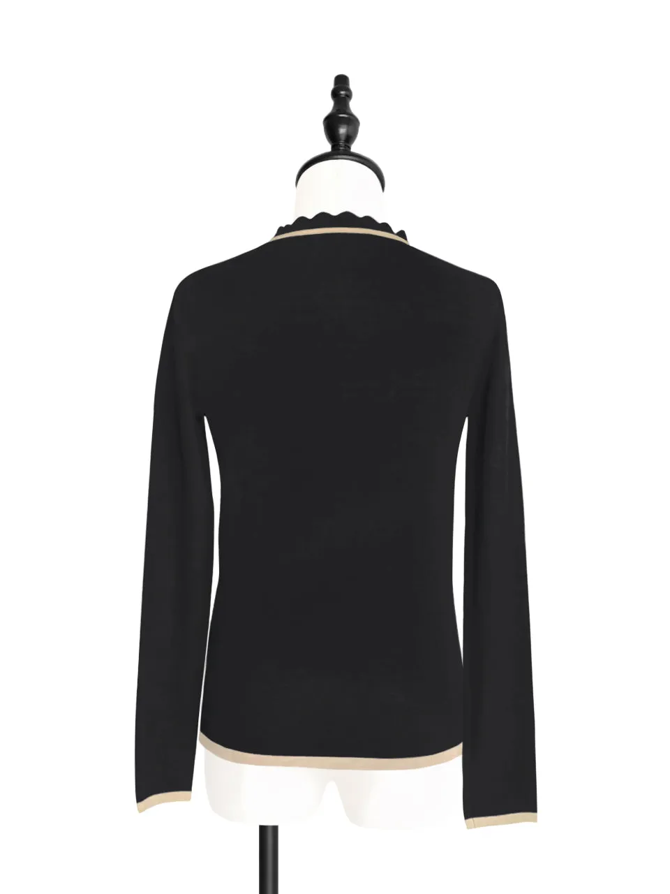 Black/ Beige Contrast Scalloped Cashmere Woollen Jumper