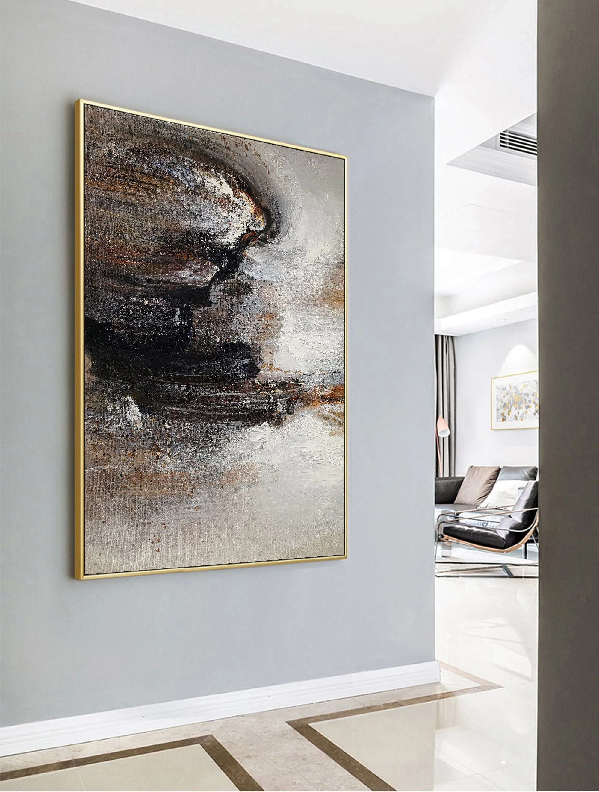 Black Grey Brown Abstract Painting Minimalist Art Dp124