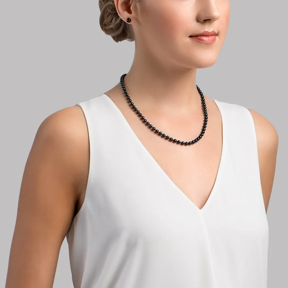 Black Japanese Akoya Choker Length Pearl Necklace, 5.0-5.5mm - AA  Quality