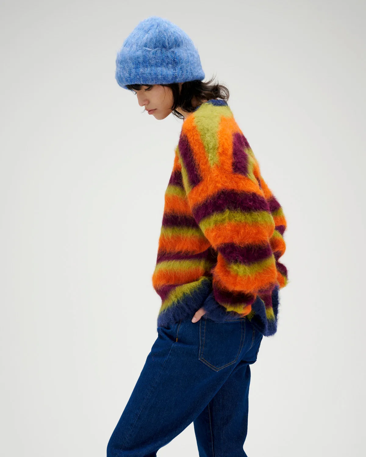 Blurry Lines Alpaca Crewneck Sweater - Orange Multi