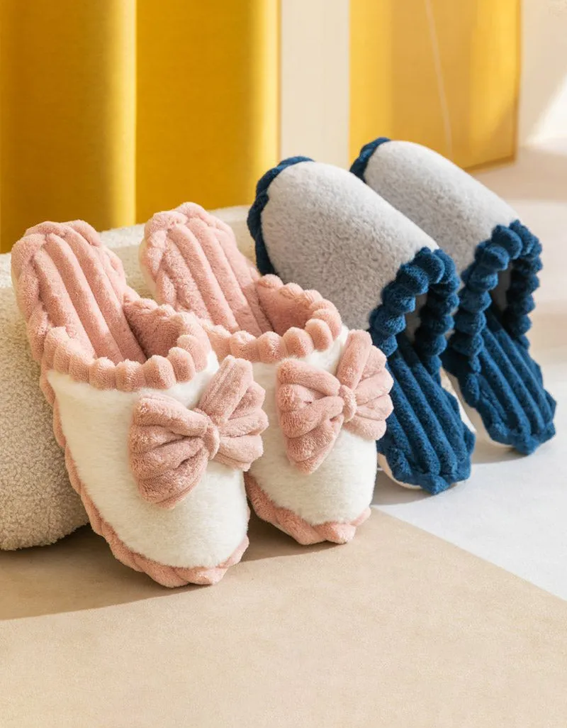 Bow-knot Fuzzy Comfy Indoor Slippers for Women