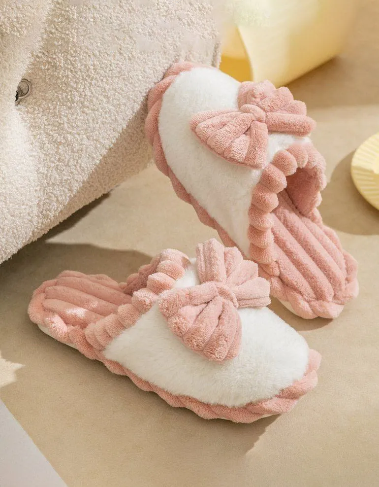 Bow-knot Fuzzy Comfy Indoor Slippers for Women