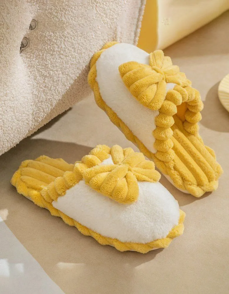 Bow-knot Fuzzy Comfy Indoor Slippers for Women