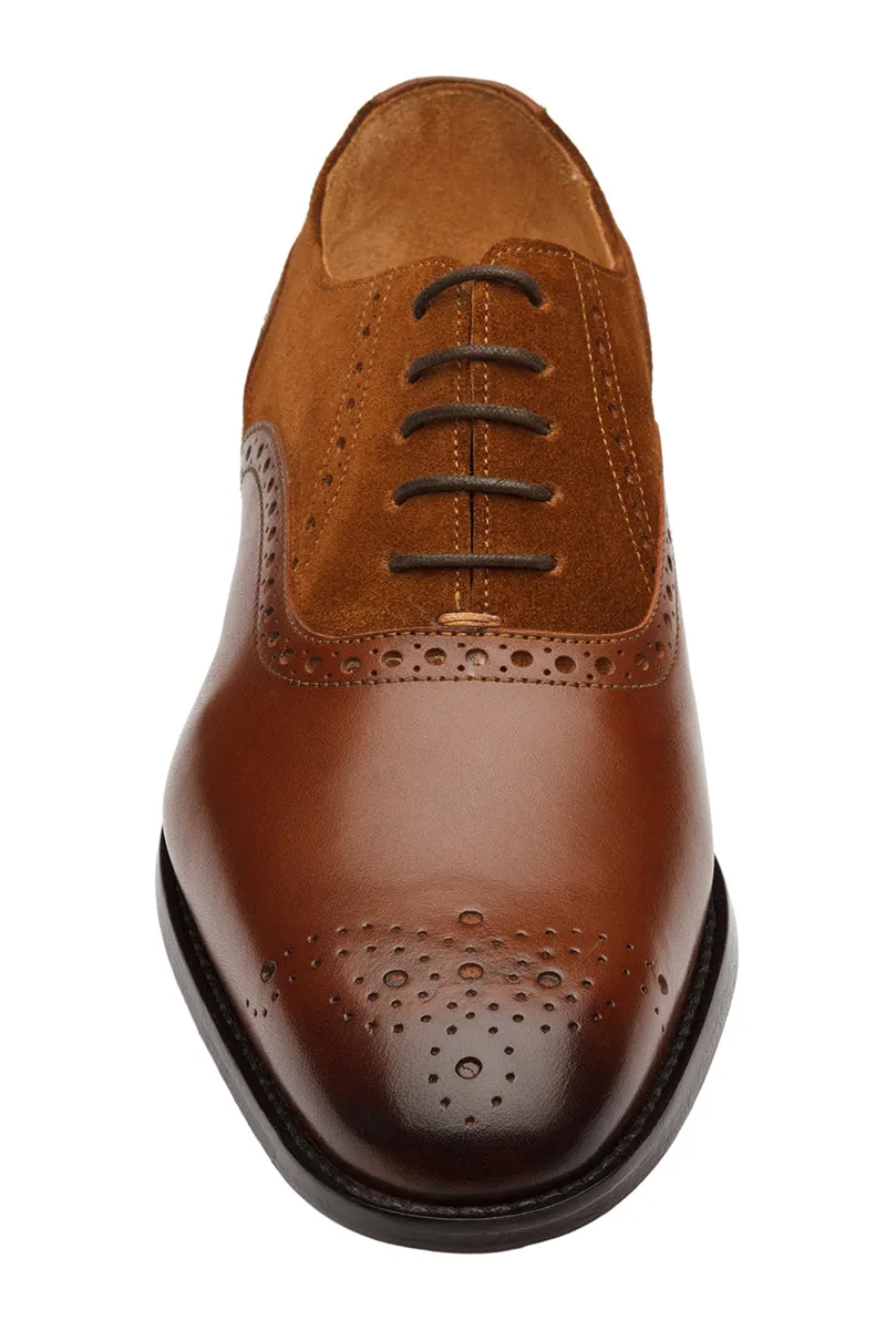 Brogue Oxford With Medallion – Mid Brown & Cognac Suede