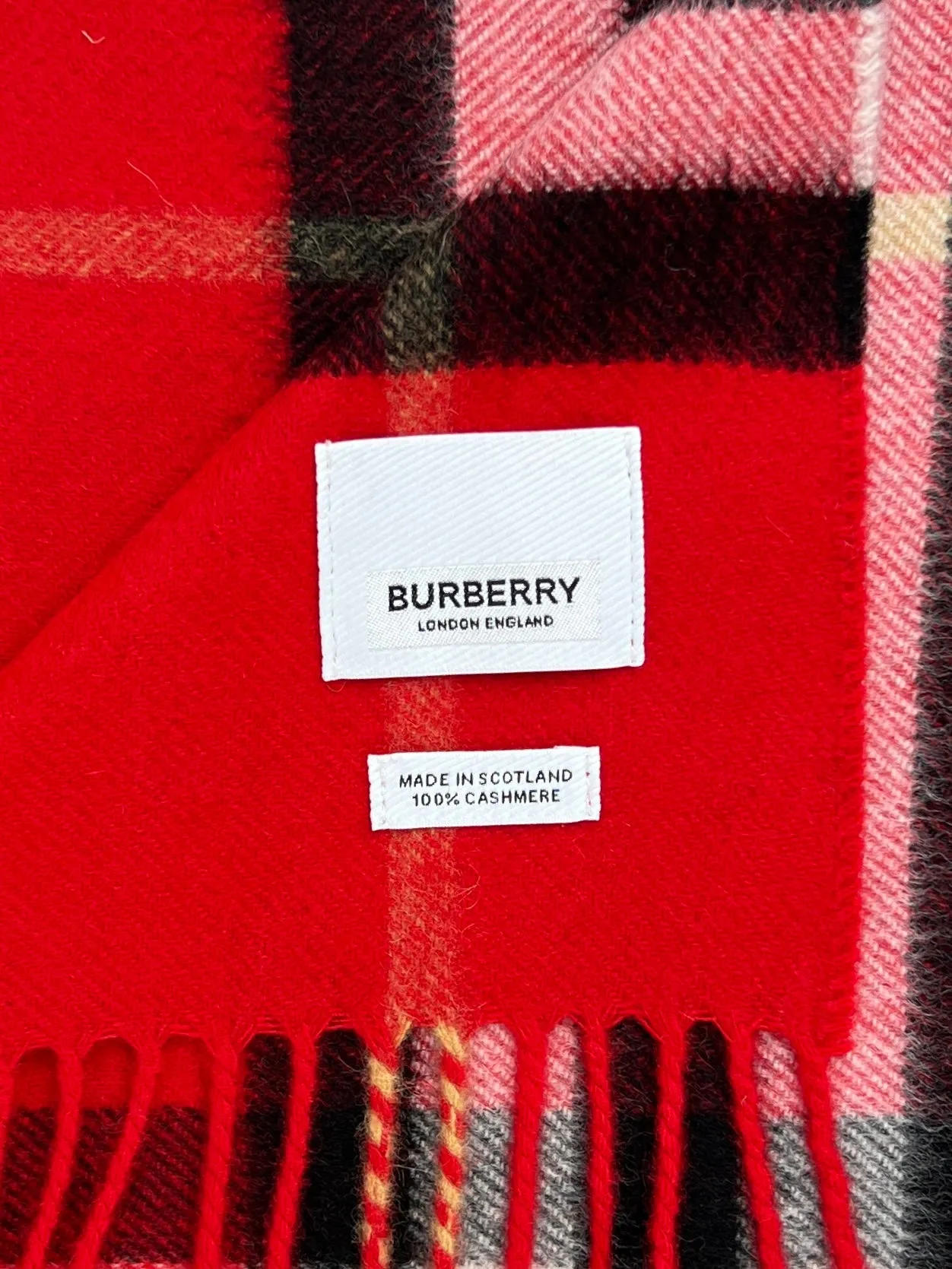 Burberry Giant Check Cashmere Scarf, Military Red, New W/ Tags