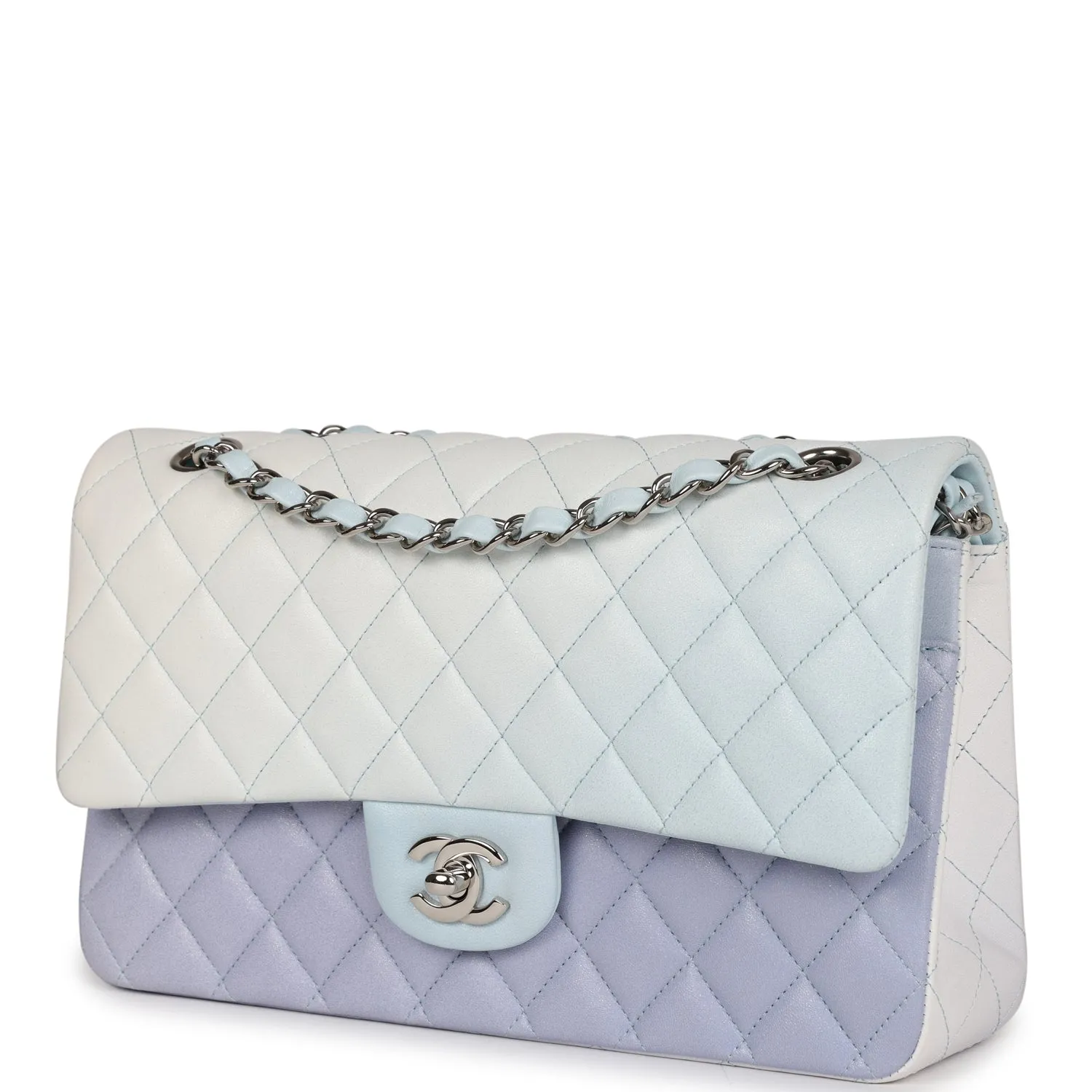 Chanel Medium Classic Double Flap Light Blue/Light Purple/White Ombre Metallic Lambskin Silver Hardware