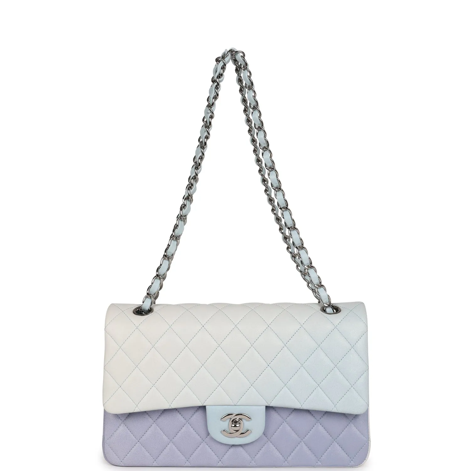 Chanel Medium Classic Double Flap Light Blue/Light Purple/White Ombre Metallic Lambskin Silver Hardware