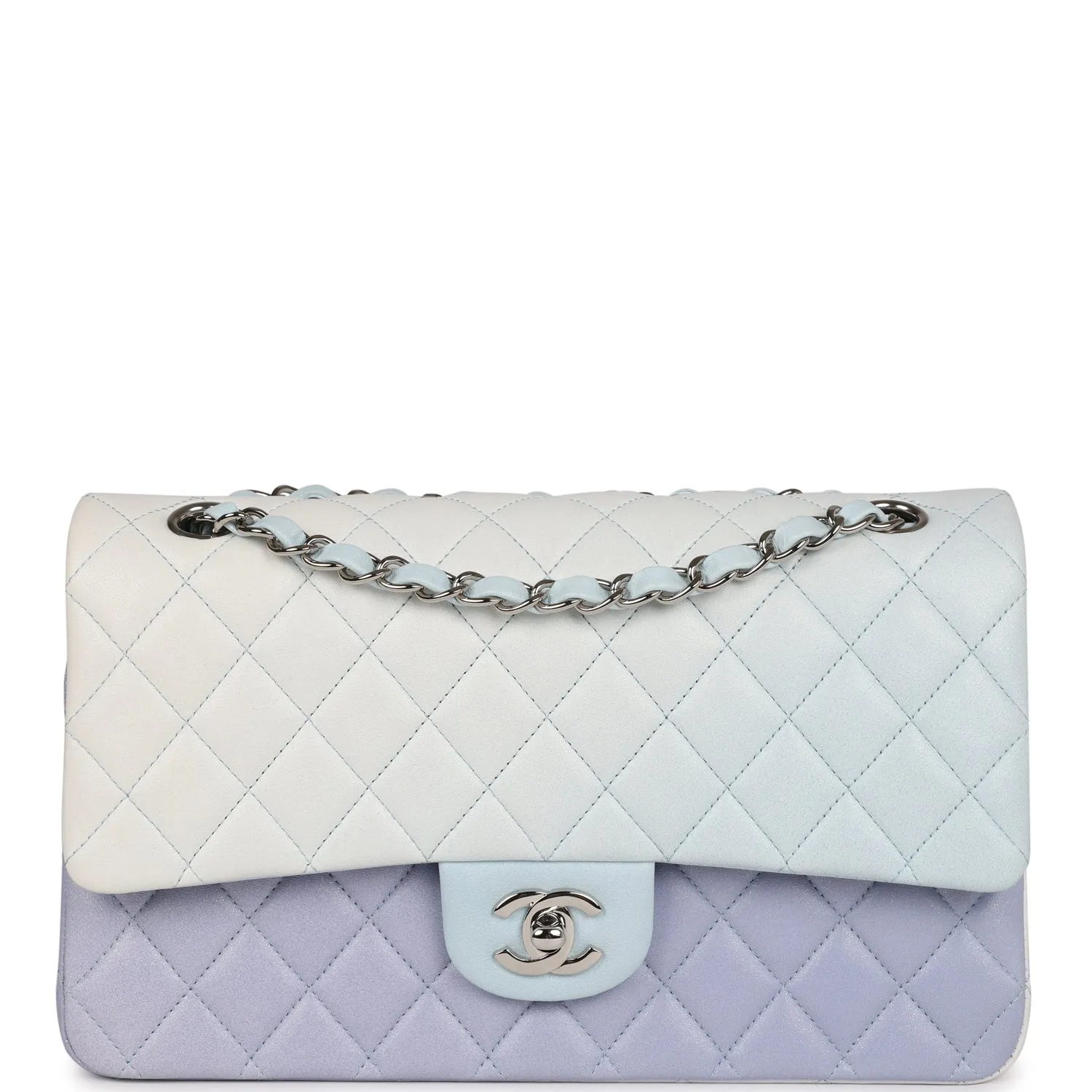 Chanel Medium Classic Double Flap Light Blue/Light Purple/White Ombre Metallic Lambskin Silver Hardware