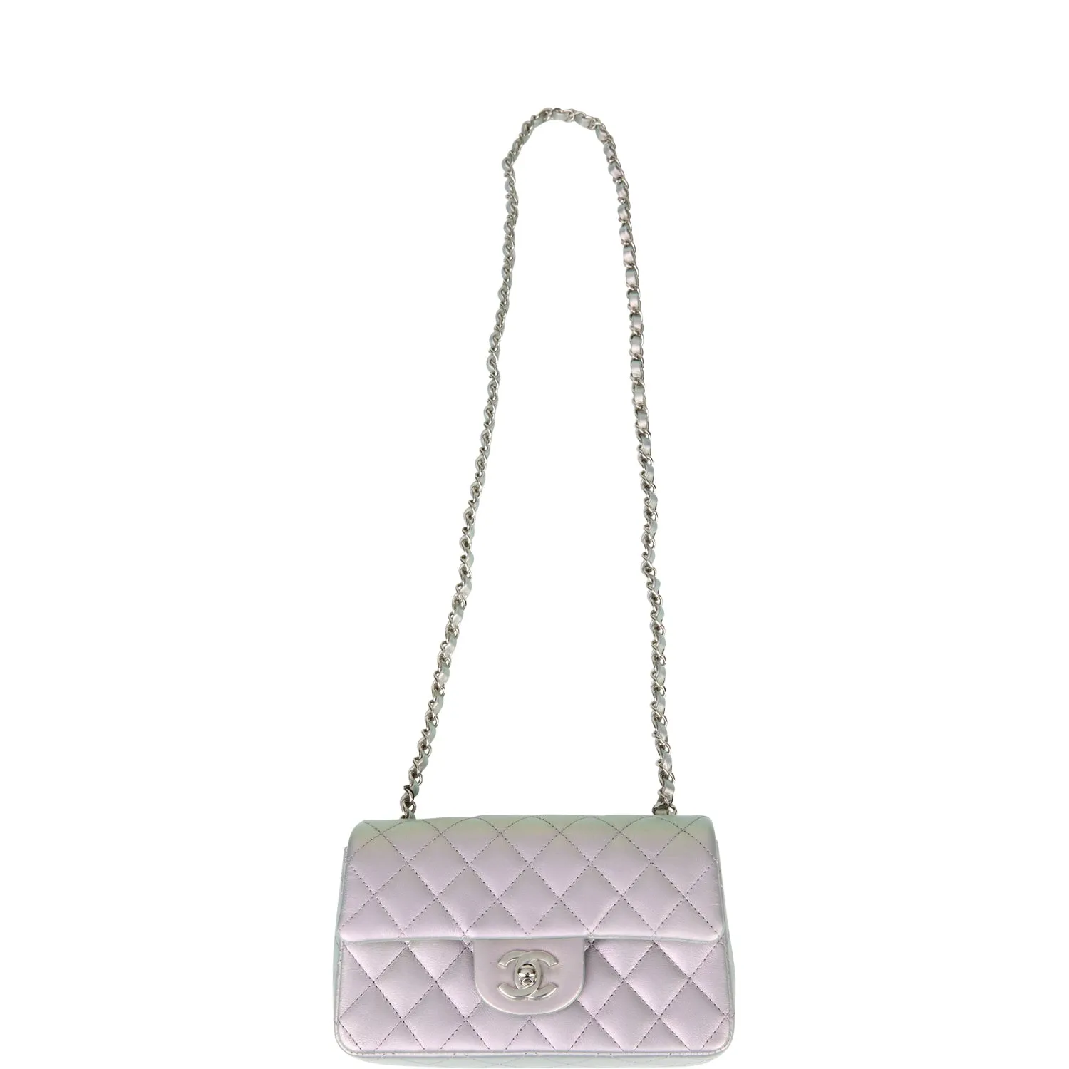 Chanel Mini Rectangular Flap Bag Purple Iridescent Quilted Lambskin Silver Hardware