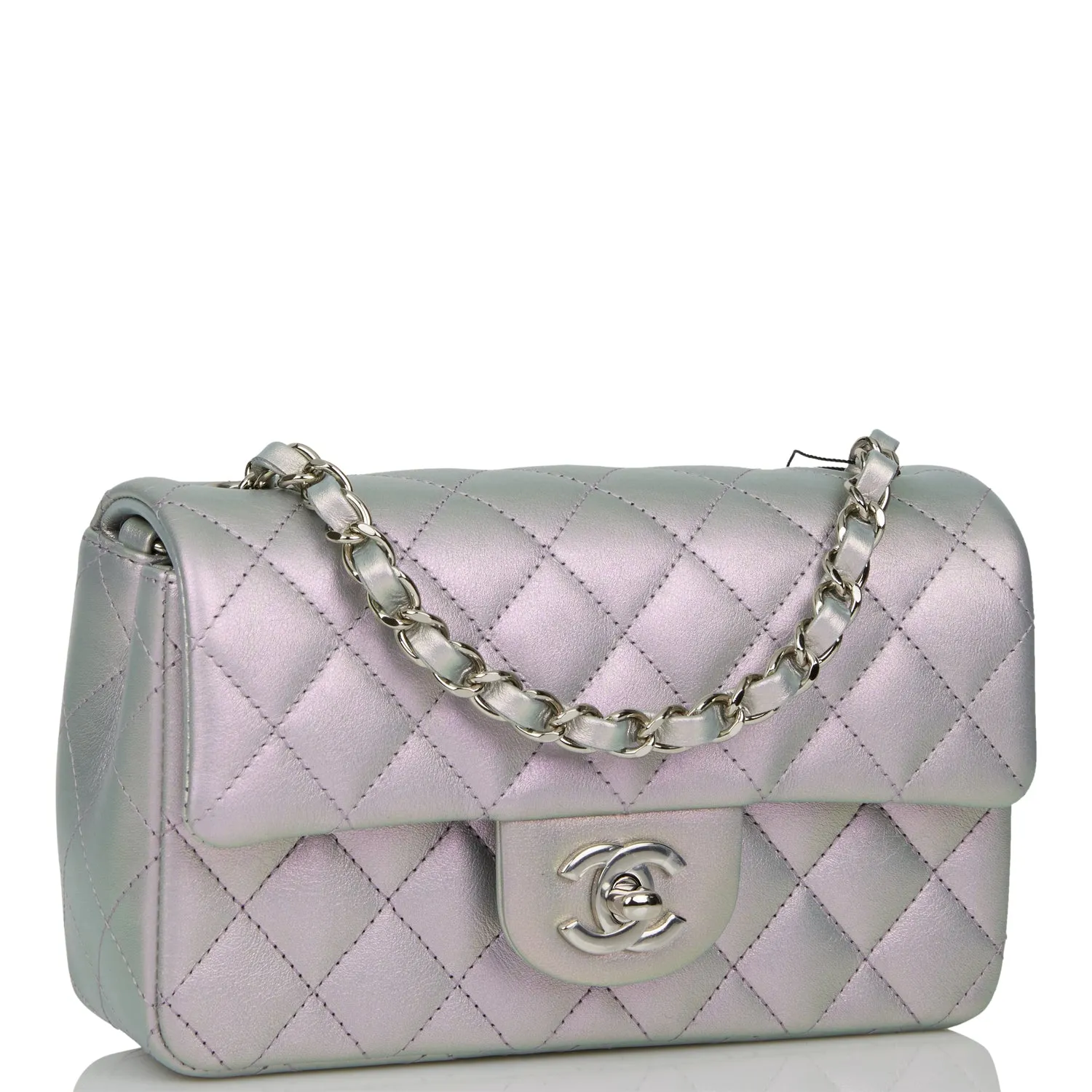 Chanel Mini Rectangular Flap Bag Purple Iridescent Quilted Lambskin Silver Hardware