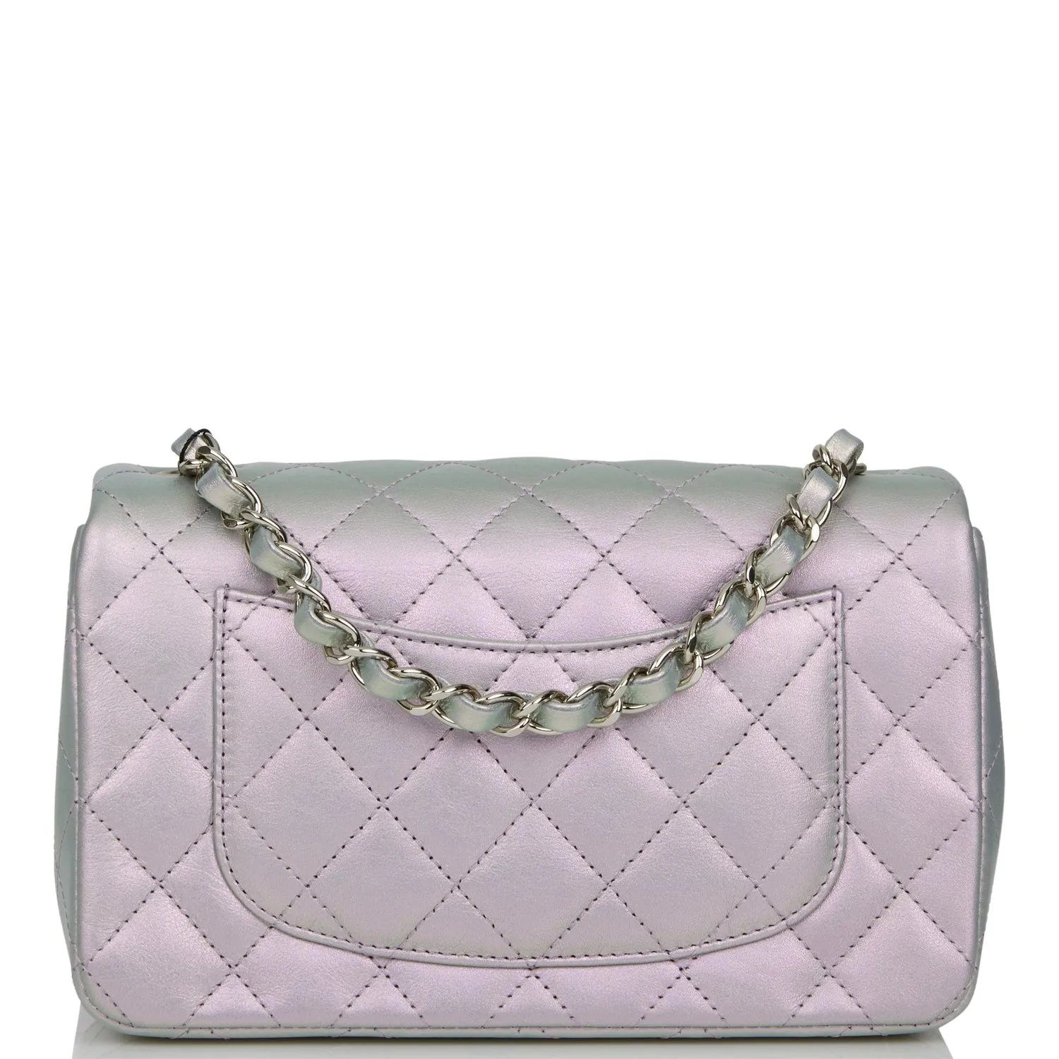 Chanel Mini Rectangular Flap Bag Purple Iridescent Quilted Lambskin Silver Hardware