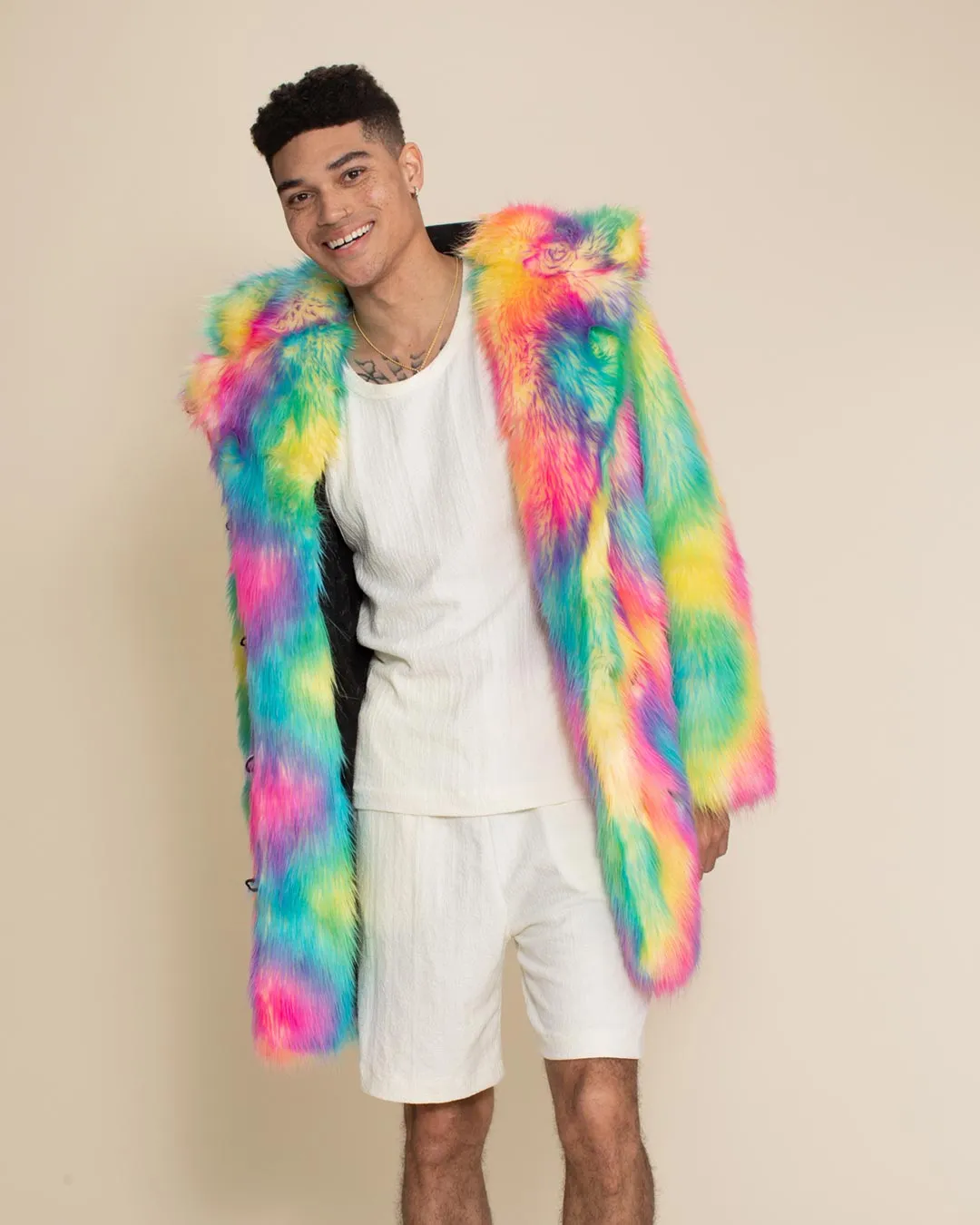 Classic Men's Faux Fur Coat | Rainbow Bear