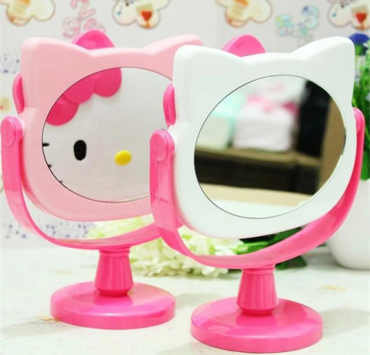 Cute Handmade Kawaii Standing Mirror Pink & White