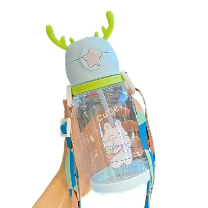 Deer Horn Design Cute Cartoon Sipper Water Bottle 600ml