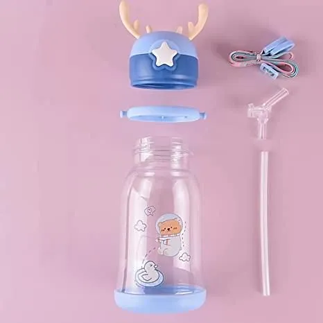 Deer Horn Design Cute Cartoon Sipper Water Bottle 600ml