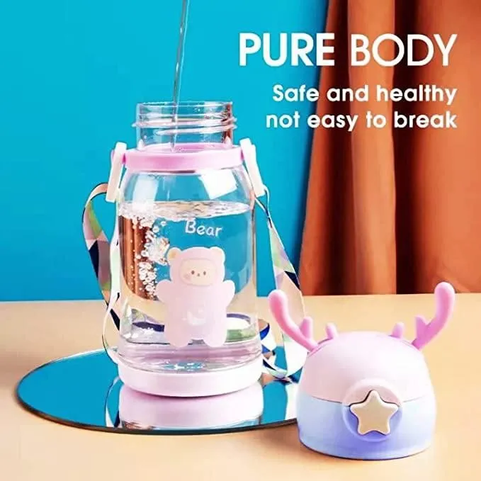 Deer Horn Design Cute Cartoon Sipper Water Bottle 600ml