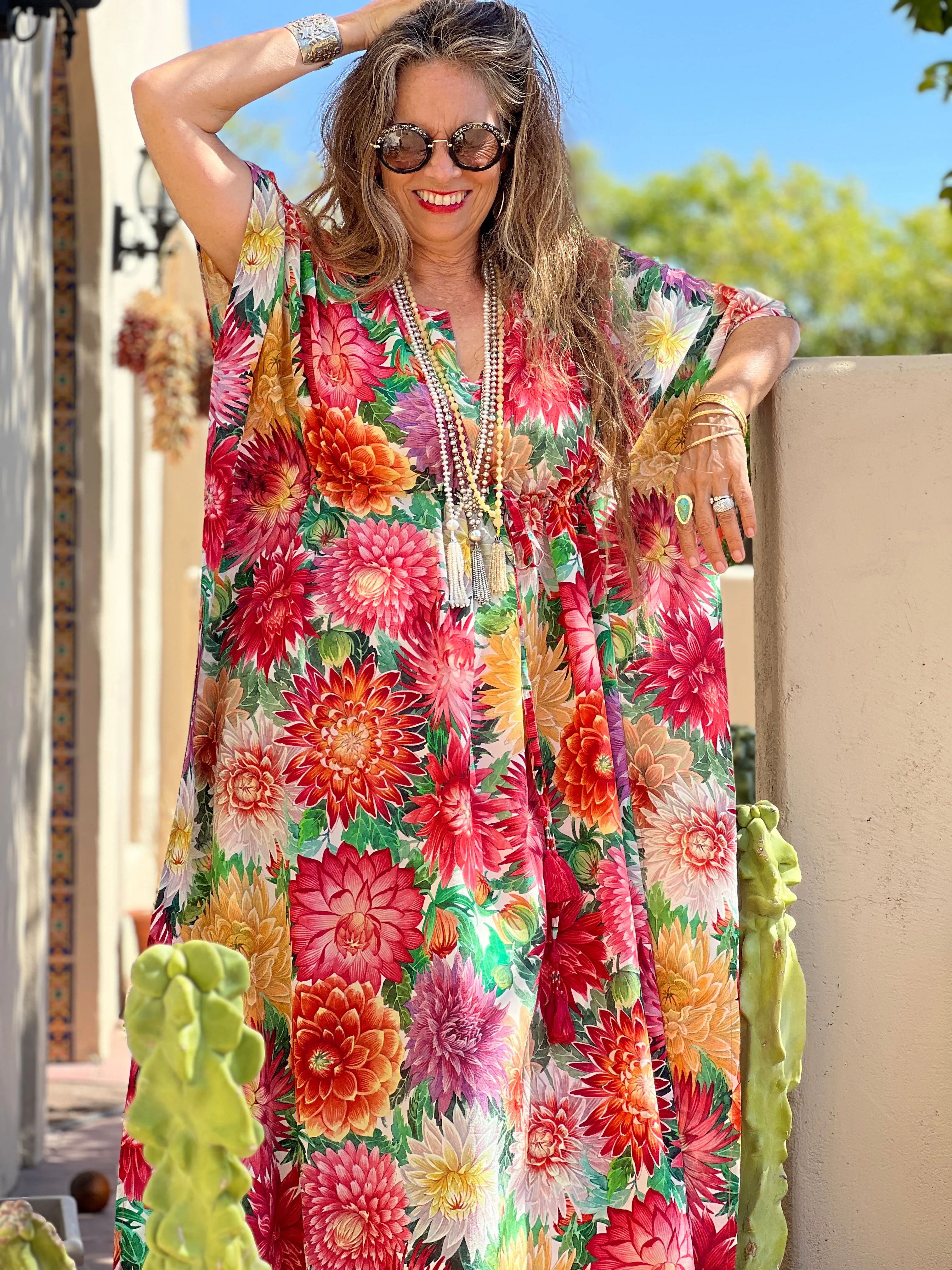 Dolce Dahlias Italian Silk Maxi