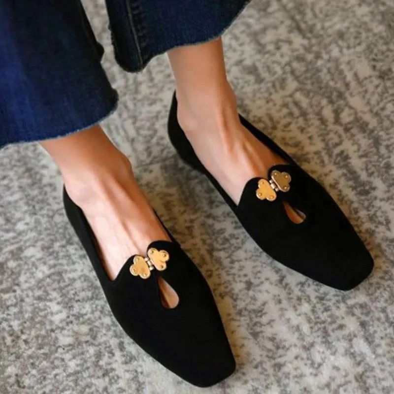 elveswallet Flat Round Toe Solid Color Single Shoes