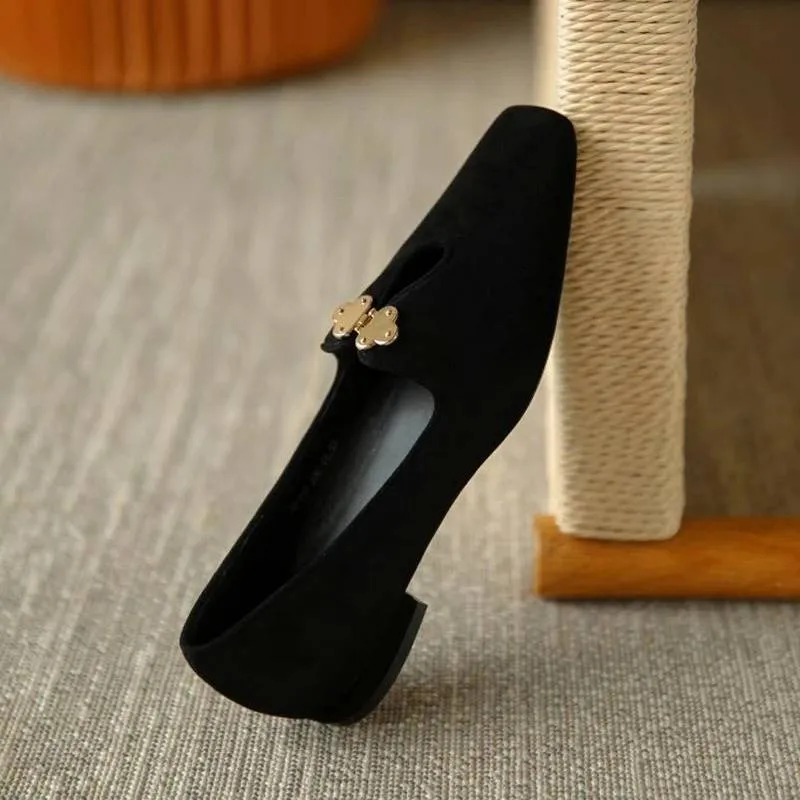 elveswallet Flat Round Toe Solid Color Single Shoes