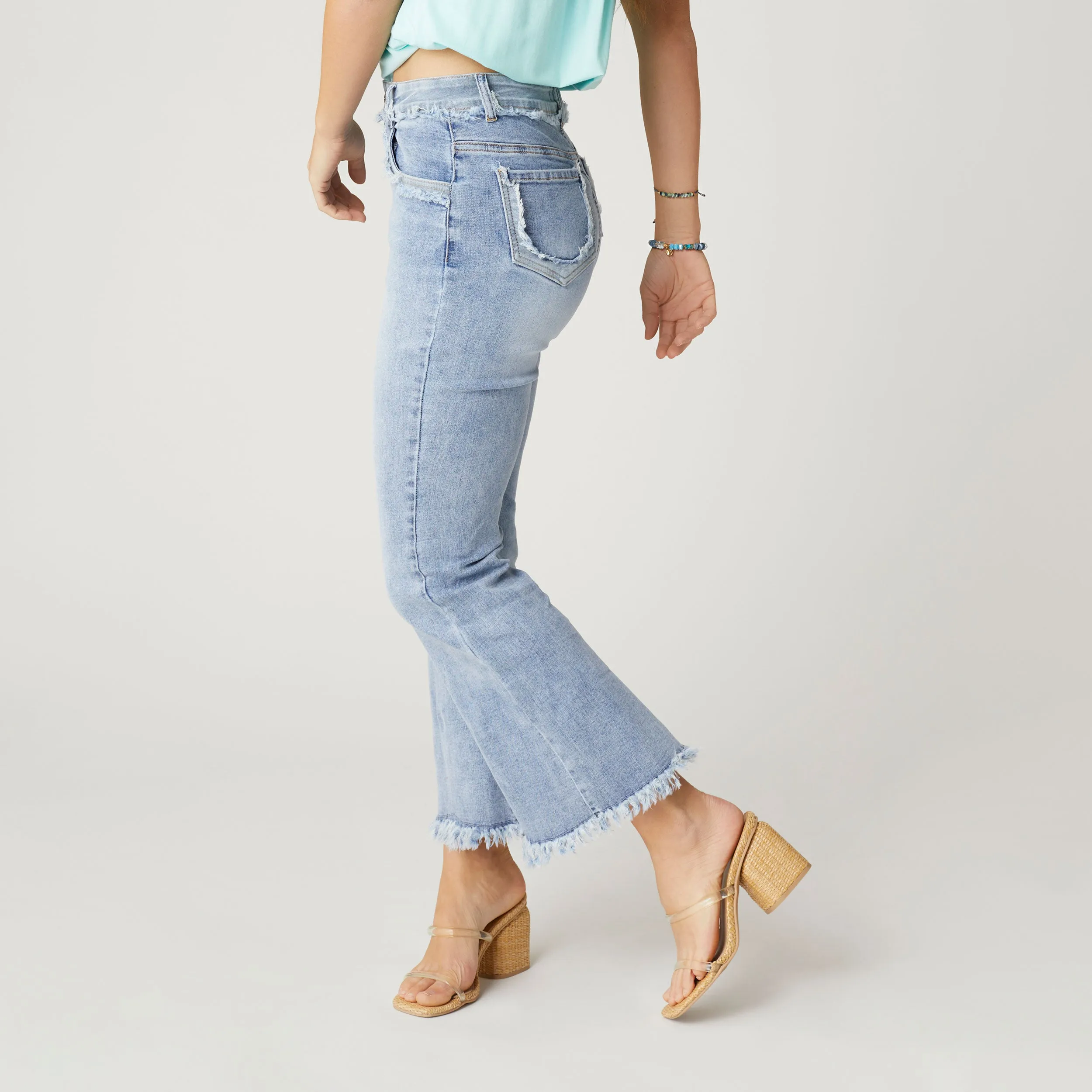 EverStretch Ankle Jeans with Fringe Detail - Light Denim