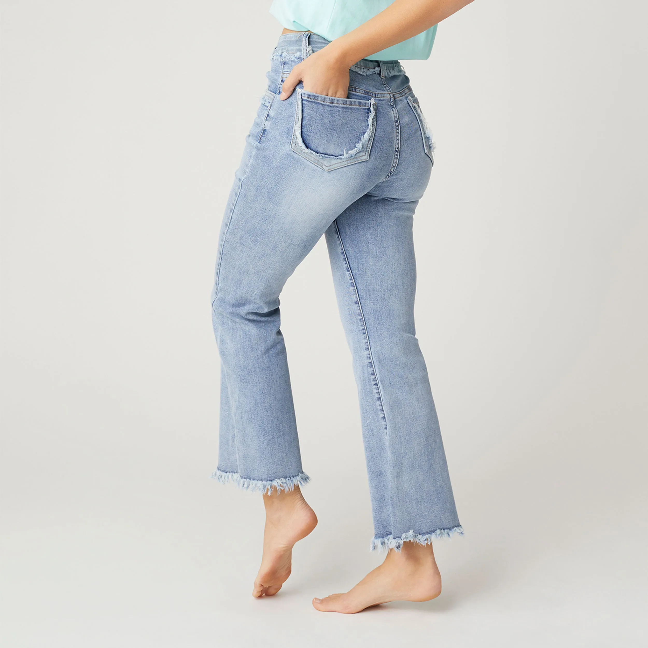 EverStretch Ankle Jeans with Fringe Detail - Light Denim