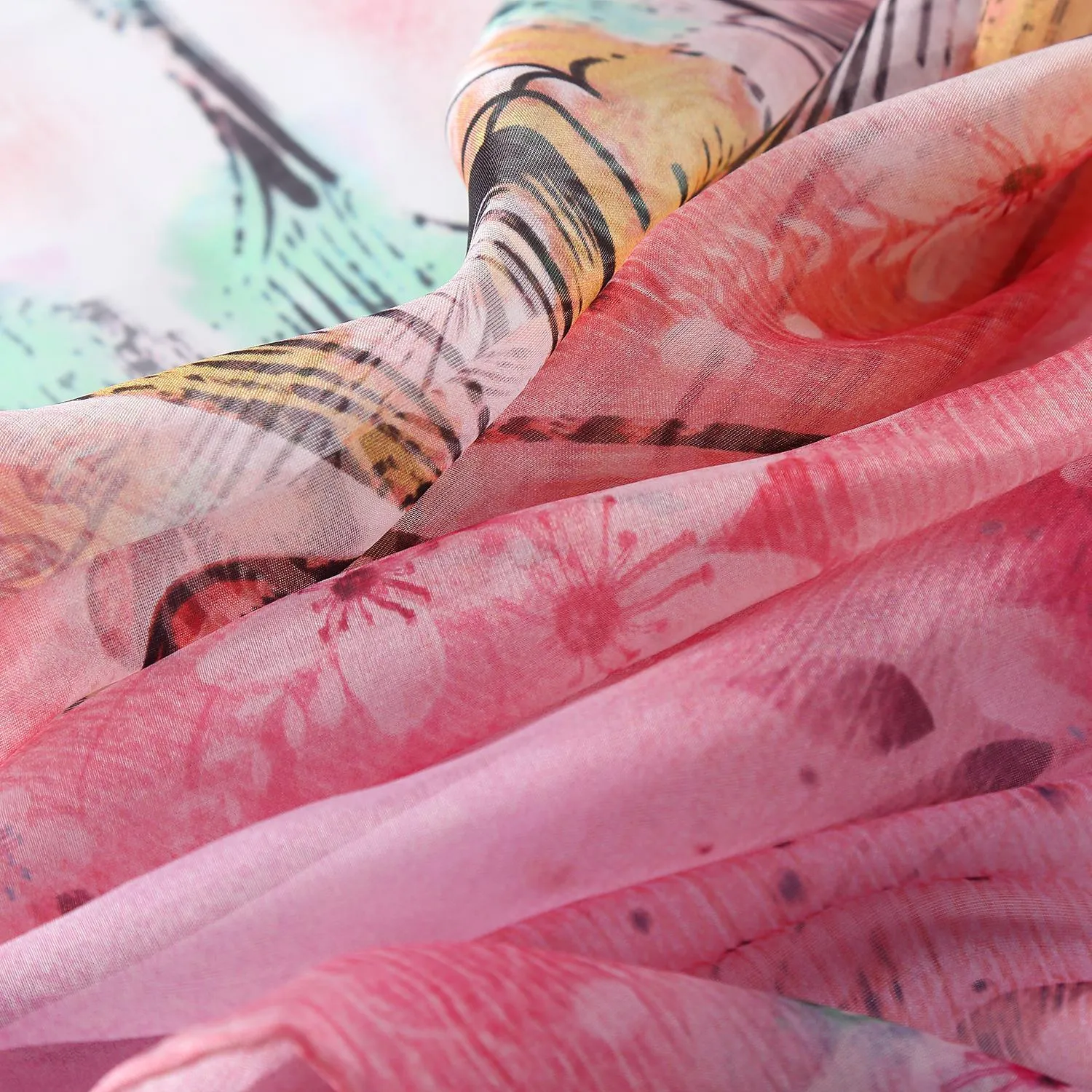 Extra Wide High Quality Silk Chiffon Scarf Pink Theme Butterfly Print SCH509