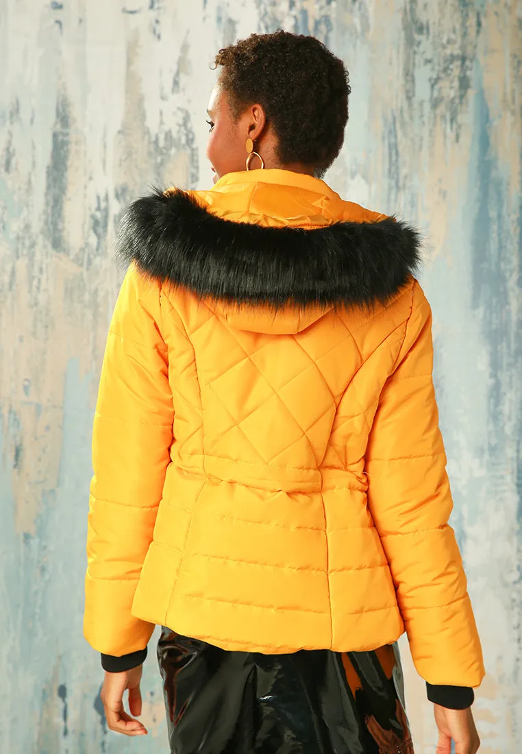 faux fur hooded puffer jacket