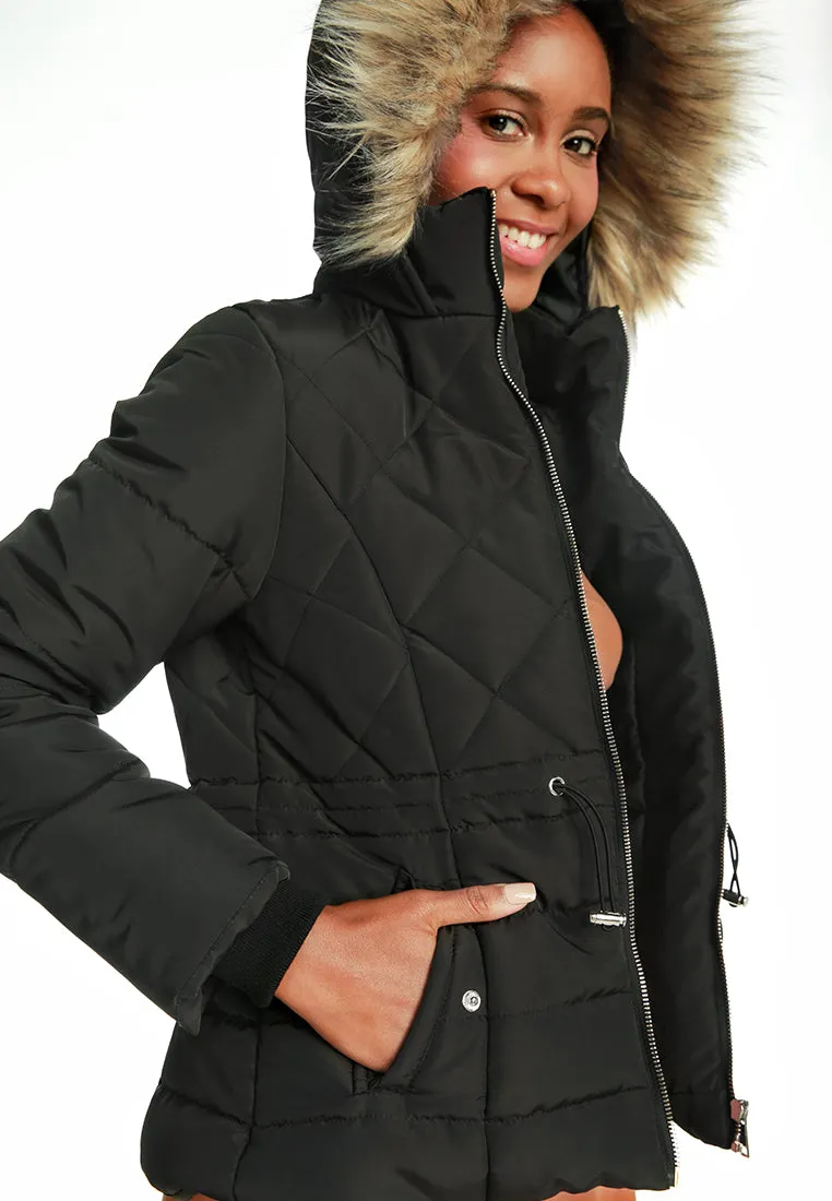 faux fur hooded puffer jacket