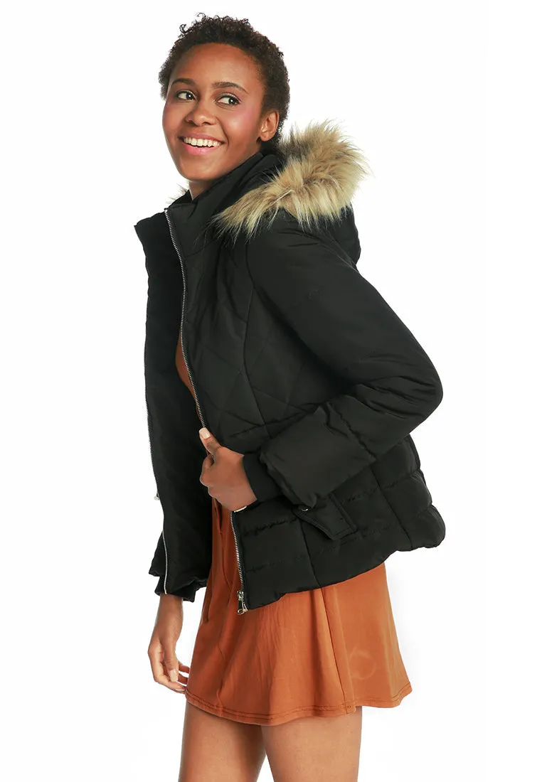 faux fur hooded puffer jacket