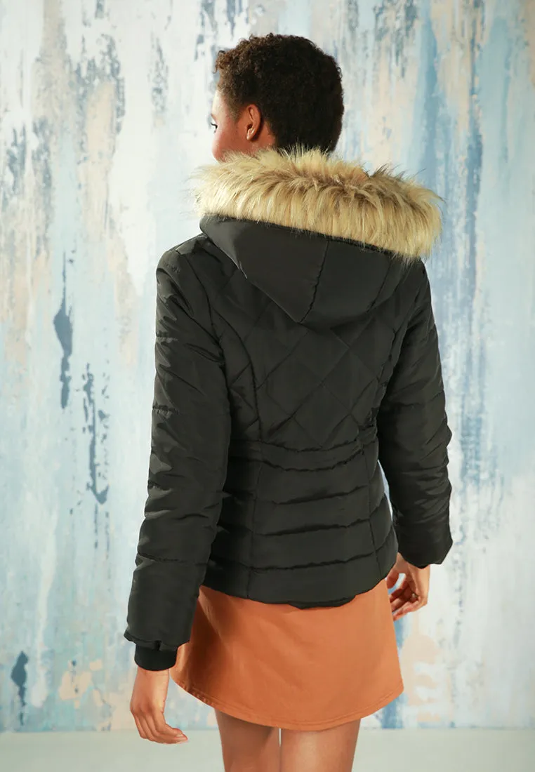 faux fur hooded puffer jacket